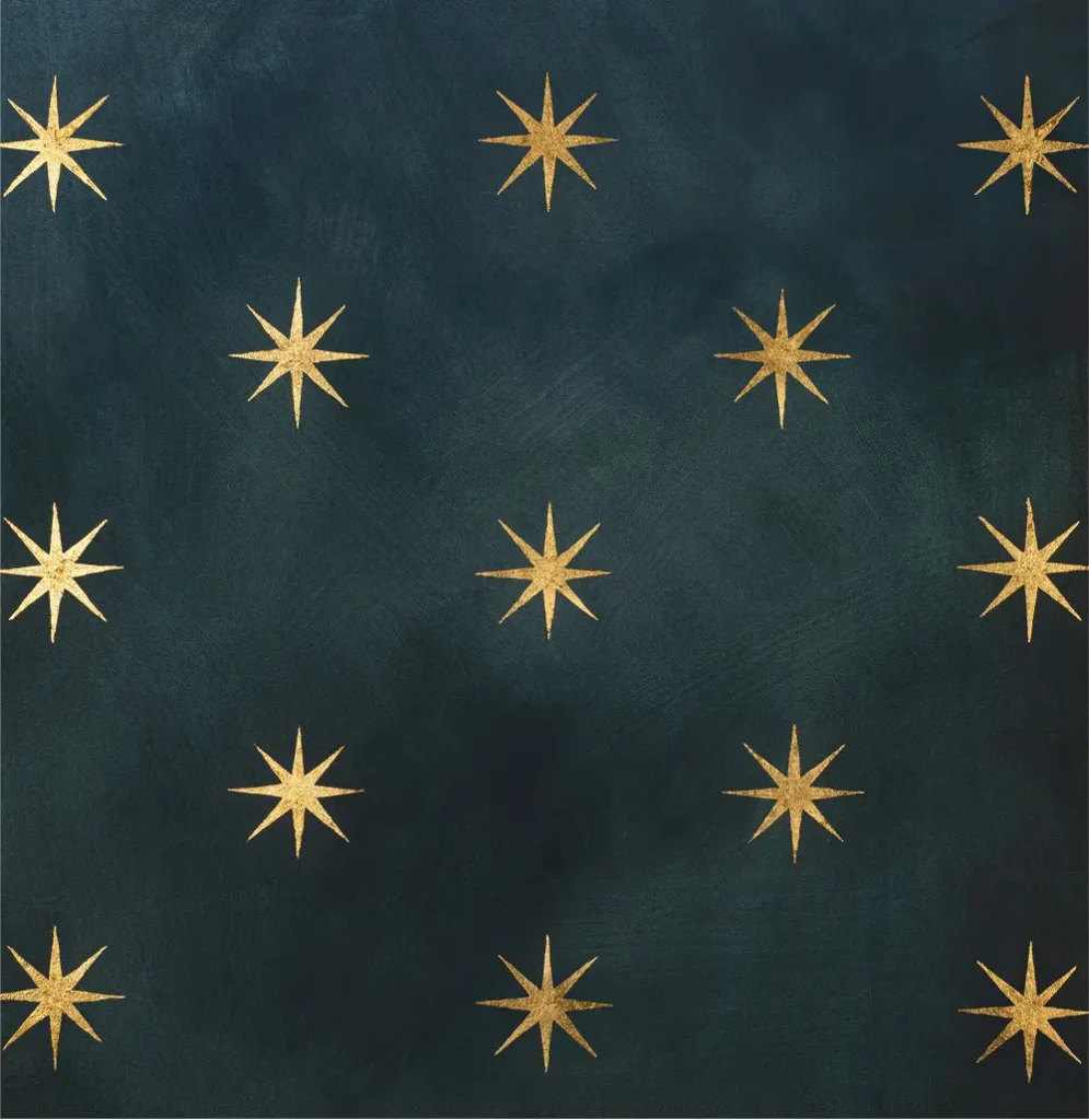 Décor mural peint à la main avec étoiles en feuille d’or, collection Belle étoile.